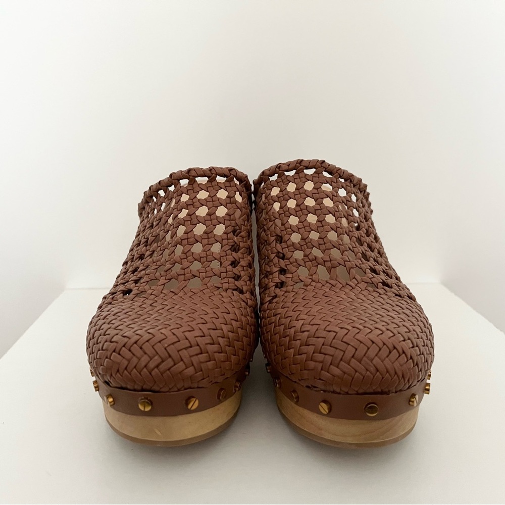 NEW Veronica Beard Women's Hardie Clogs Mules 9 Woven Leather Brown Chunky Boho - Picture 3 of 4